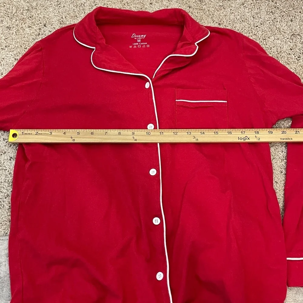 Dreamy By Lubot Pajama Set Womens Medium Red Pants Long Sleeve Top 100% Cotton‎
